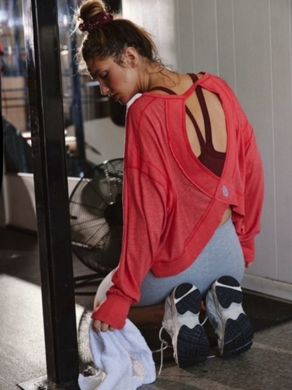 FP Movement My Time Layer Long Sleeve Crop Red Apple Activewear Women Medium